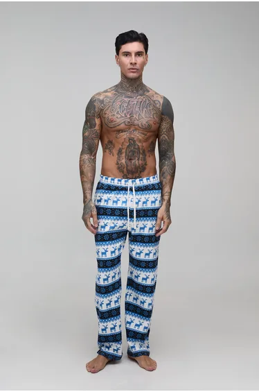 Tall Straight Leg Fairisle Printed Loungewear Bottoms - blue
