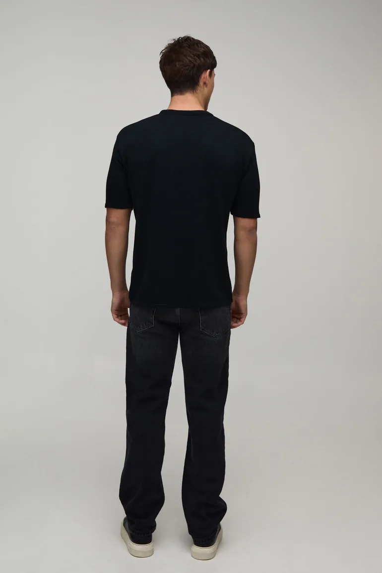 Regular Fit Soft Touch Knitted T-Shirt - black - 1