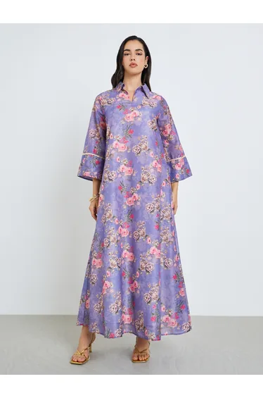 Women Purple Floral Print A-Line Jalabiya