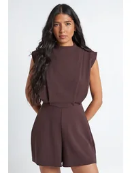 Tall Tailored Pleat Detail Playsuit - chocolate - 1