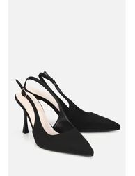 Women's Black Suede Pointed Toe Open Back Stiletto Heel U Shoes - 1