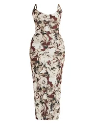 Plus Brown Floral Printed Plisse Cowl Neck Maxi Dress - 4
