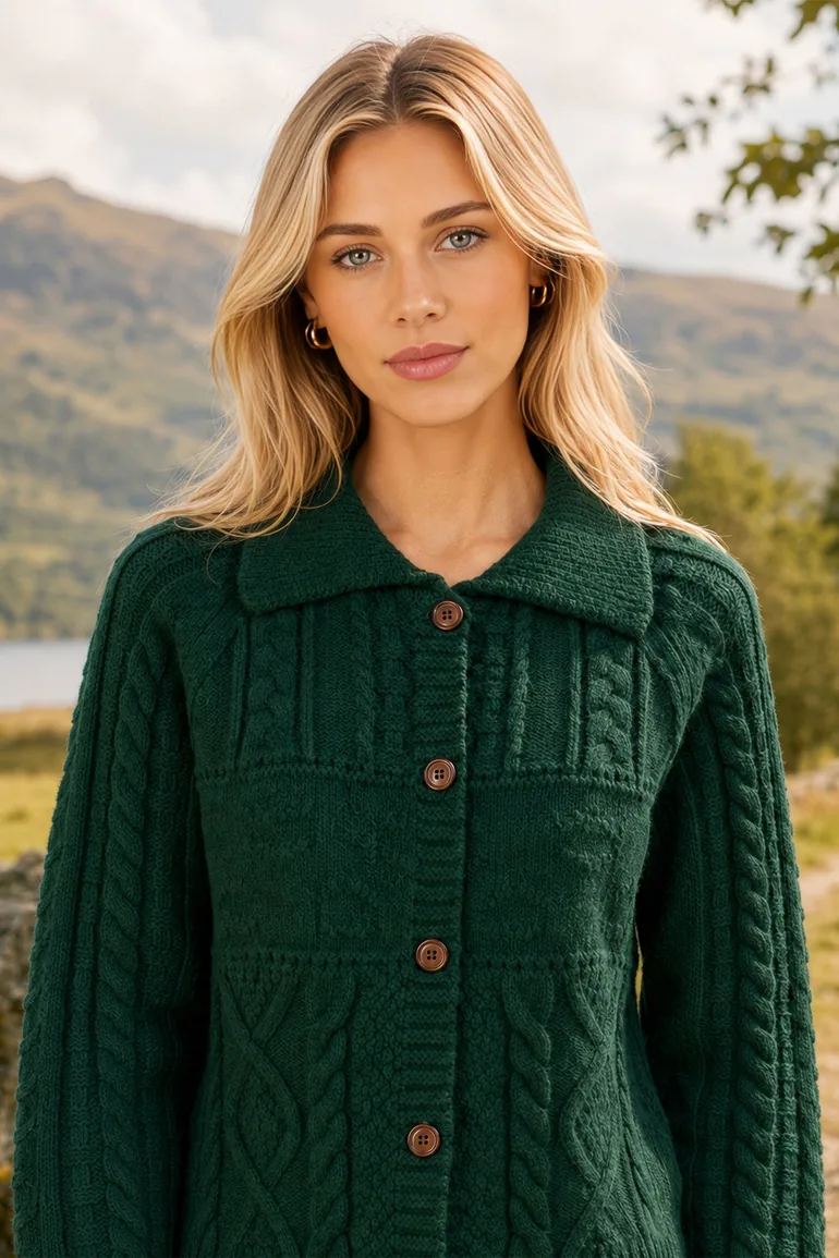 Yumi Green Cable Knit Boxy Jacket - 3