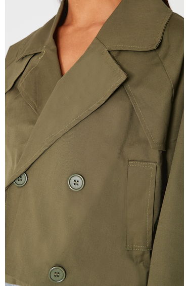 Khaki Cropped Storm Flap Detail Trench Coat product thumbnail 4