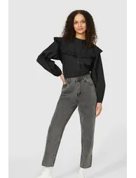 Frill Yoke 3/4 Shirt - black - 1
