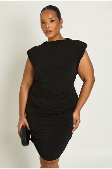 Plus Slinky Shoulder Pad Mini Dress - black product thumbnail 2