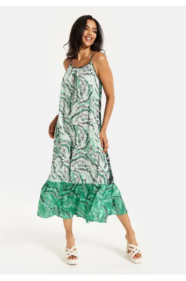 Women's Maxi Dress with Adjustable Straps and Relaxed Fit in Contrast Colours .