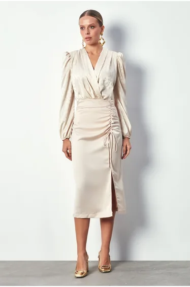Satin Skirt with Gather Detail