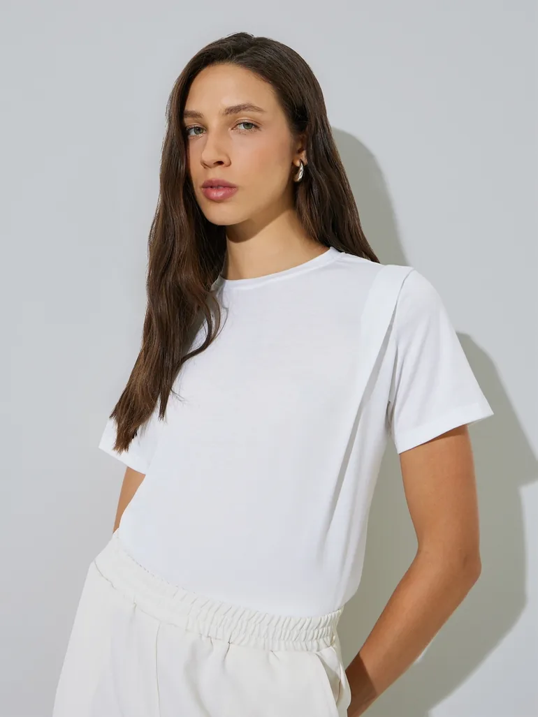 White Round Neck Regular Fit T-Shirt - 1