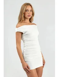 Off Shoulder Boat Neck Mini Dress - 5