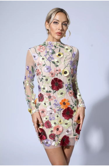 Danna Flesh Pink Floral Embroidery Mini Dress product thumbnail 4