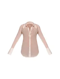 Cream Chiffon Oversized Collar Button Down Fitted Shirt - 4