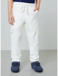 Boy Off White Cotton Cargo Joggers with Drawstring Waist - 1