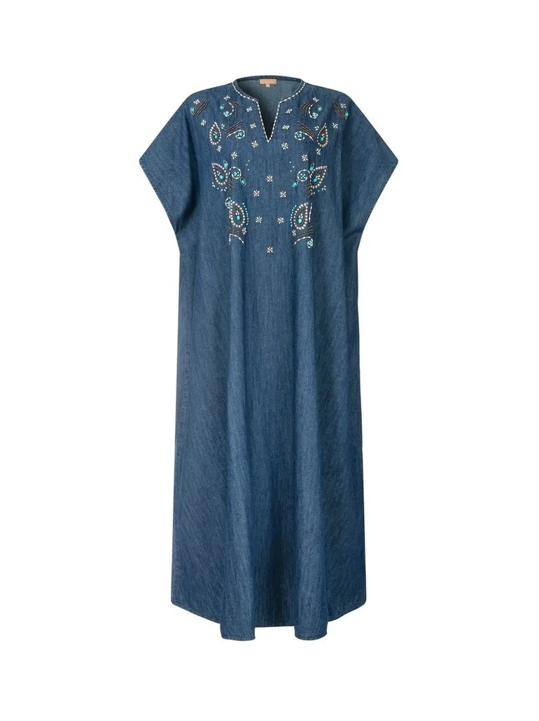 Beaded Denim Kaftan - 6