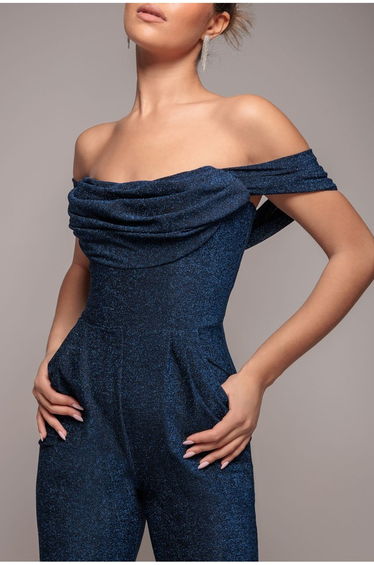 Goddiva Lurex Cowl Neck Jumpsuit - Royalblue product thumbnail 3
