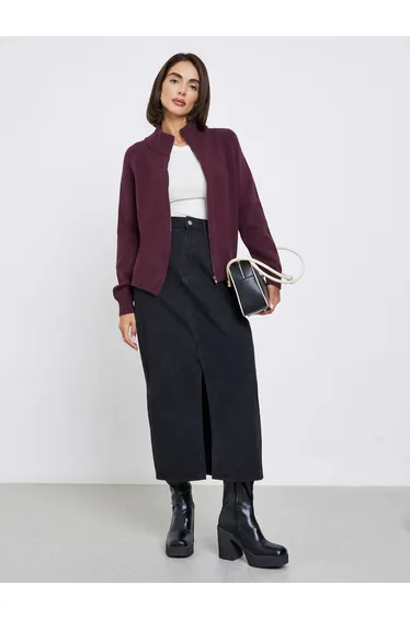 Burgundy Regular Fit Zip-Up Sweater