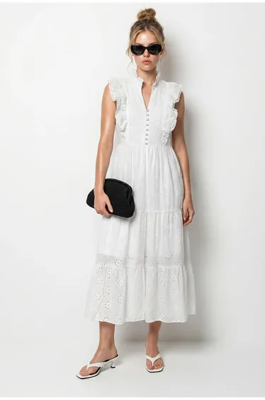 LUCCI Embroidered Cotton-Blend Midi Dress