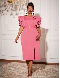 Leely Plus Women's Elegant Ruffled Mermaid Wedding Guest Dress
