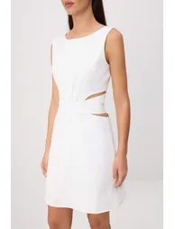 White Tie-Detail Mini Woven Dress - 2