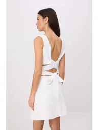 White Tie-Detail Mini Woven Dress - 3
