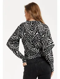 Women's Brushed Knit Mono Zebra Print Top Regular Fit. - 3