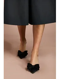 Lola Satin Bow Detail Medium Stiletto Heel Sling Back Court Shoes - 1