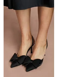 Lola Satin Bow Detail Medium Stiletto Heel Sling Back Court Shoes - 3