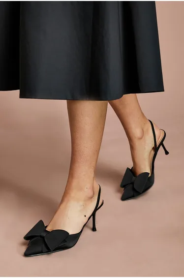 Lola Satin Bow Detail Medium Stiletto Heel Sling Back Court Shoes