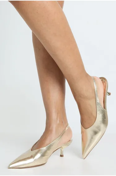 Slingback High Cut Low Court Shoes - gold