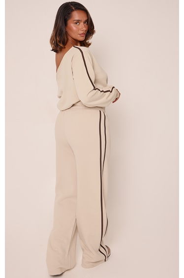 Shape PRETTYLITTLETHING Cream Contrast Wide Leg Joggers product thumbnail 3