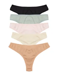 Multicolored 5 Pack Ribbed Thong Knitted Panties - 5