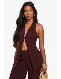 Crepe Gold Button Front Longline Waistcoat
