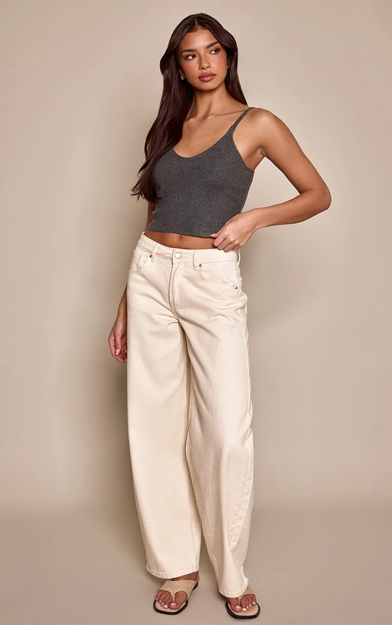 Charcoal Knitted Strappy Cami Top