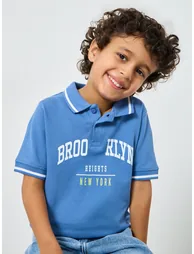 Boys Blue Brooklyn Print Polo T-Shirt - 1