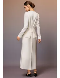Sequins Waist Overlay Satin Maxi Dress in Ivory for Anniversary Dinner & Birthday Gala - 3