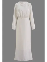 Sequins Waist Overlay Satin Maxi Dress in Ivory for Anniversary Dinner & Birthday Gala - 5