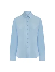 Henbury Womens/Ladies Cotton Feel CoolPlus Long-Sleeved Shirt - Blue