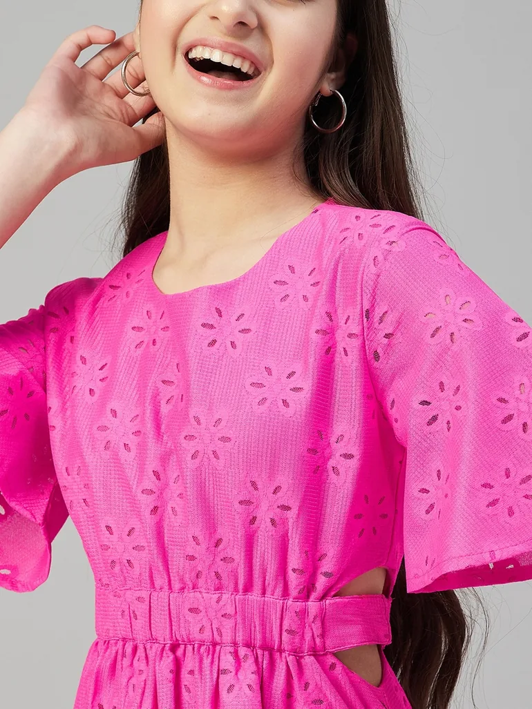 Girls Eyelet Short Sleeves Dress - 5