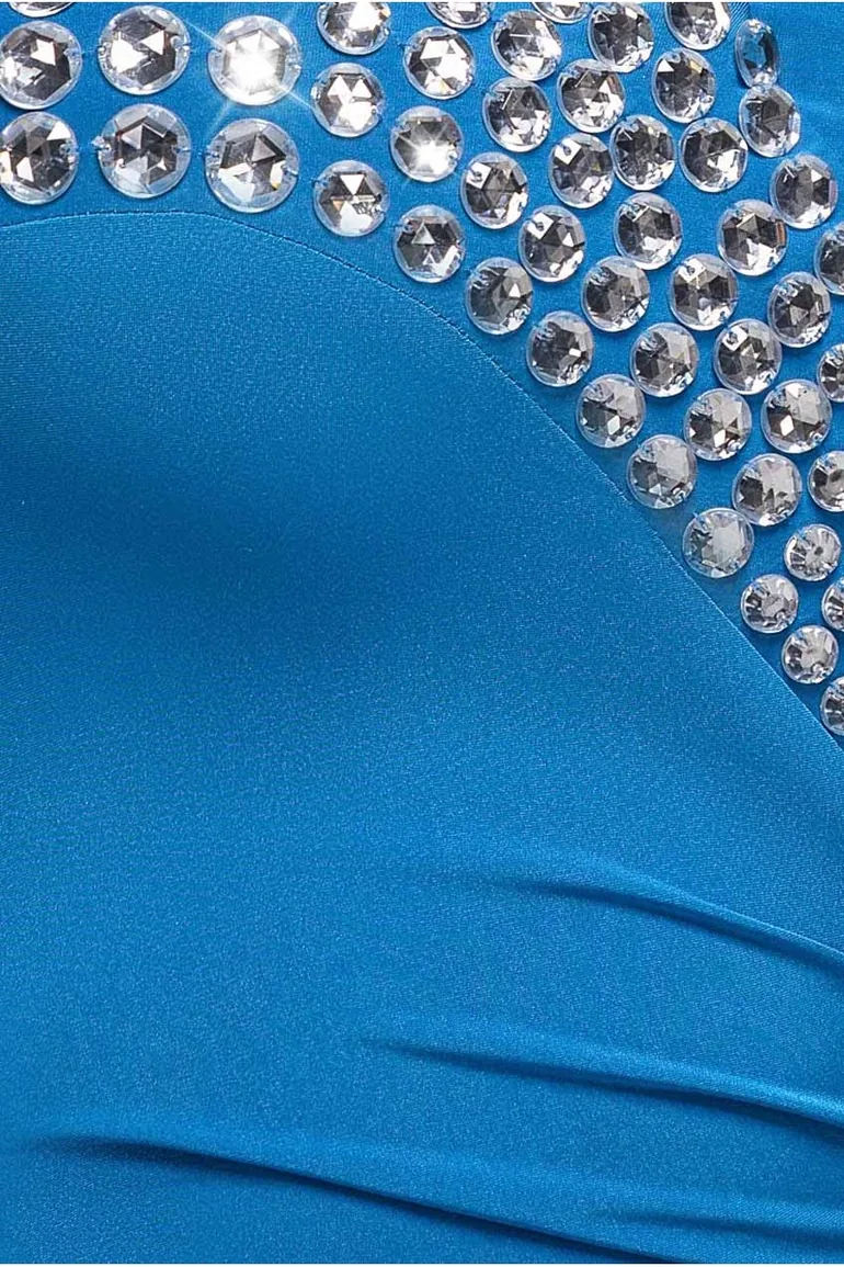 Strapless Embellished Rhinestone Mini Dress - Blue by Goddiva - 4