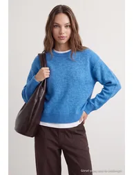 Wardrobe Essentials Blue Alpaca Wool Blended Premium Yarn Wide Fit Knitwear Sweater - 4