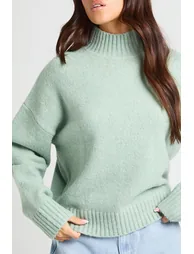 High Neck Boucle Knit Jumper - sage - 3