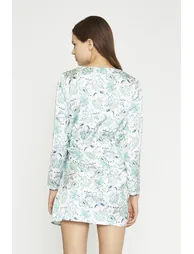 White-Mint Paisley Satin Wrap Mini-Dress - 4