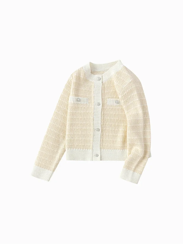 Girls' Contrast Colored Knitted Cardigan