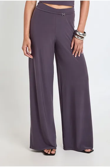 Wide Leg Trouser With Waist Trim - charcoal