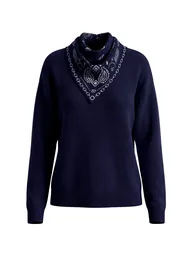 Navy Blue Oversize Detachable Shawl Detailed Knitwear Sweater - 5
