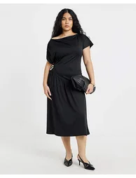 Drape Midi Dress With Buckle Detail - 2