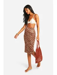 Tall Multi Knitted Beach Midaxi Skirt - brown - 2