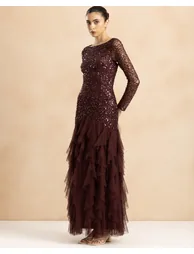 Sila Ruffle Embellished Maxi Dress in Berry - 1