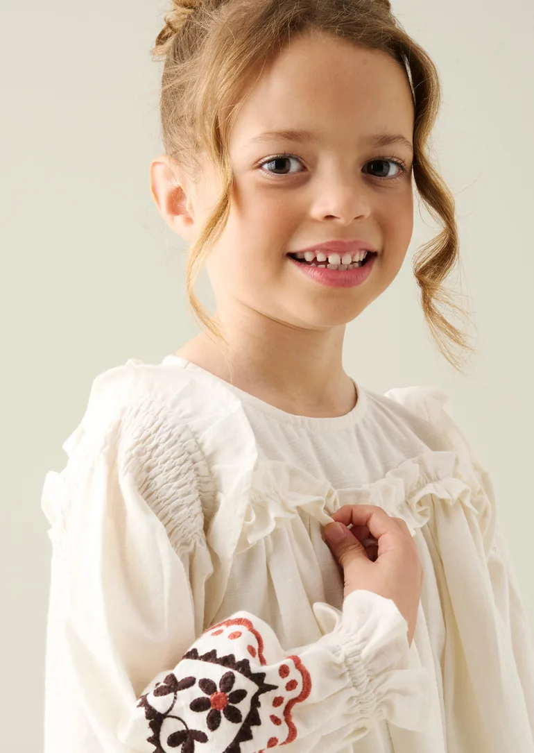 Kaila Embroidered Ruffle Yoke Dress - 5