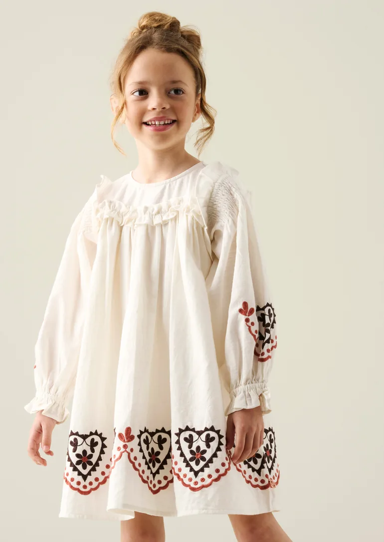 Kaila Embroidered Ruffle Yoke Dress